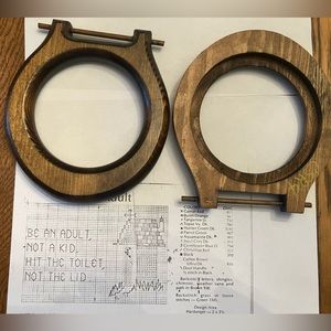 Pr/SmToilet Seat frames-perfect/bathroom w/cross-stitch pattern, nothing else!